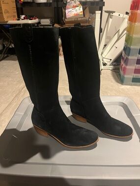 Jack Rogers Black Suede Mid-Calf Heeled Boots